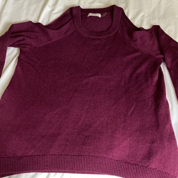 Ramy Brook Tasha Cold Shoulder Merino Wool Burgundy Side Zipper Sweater. Size S. - Picture 2 of 8